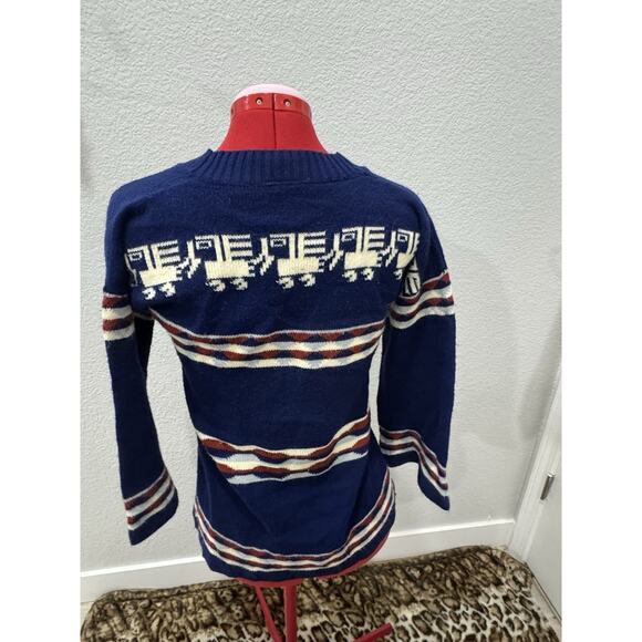 Vintage Southwestern Train Cardigan Knit Open Front Blue Sweater - Picture 2 of 6